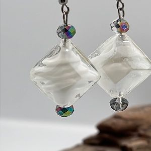White Swirled Glass Earrings.